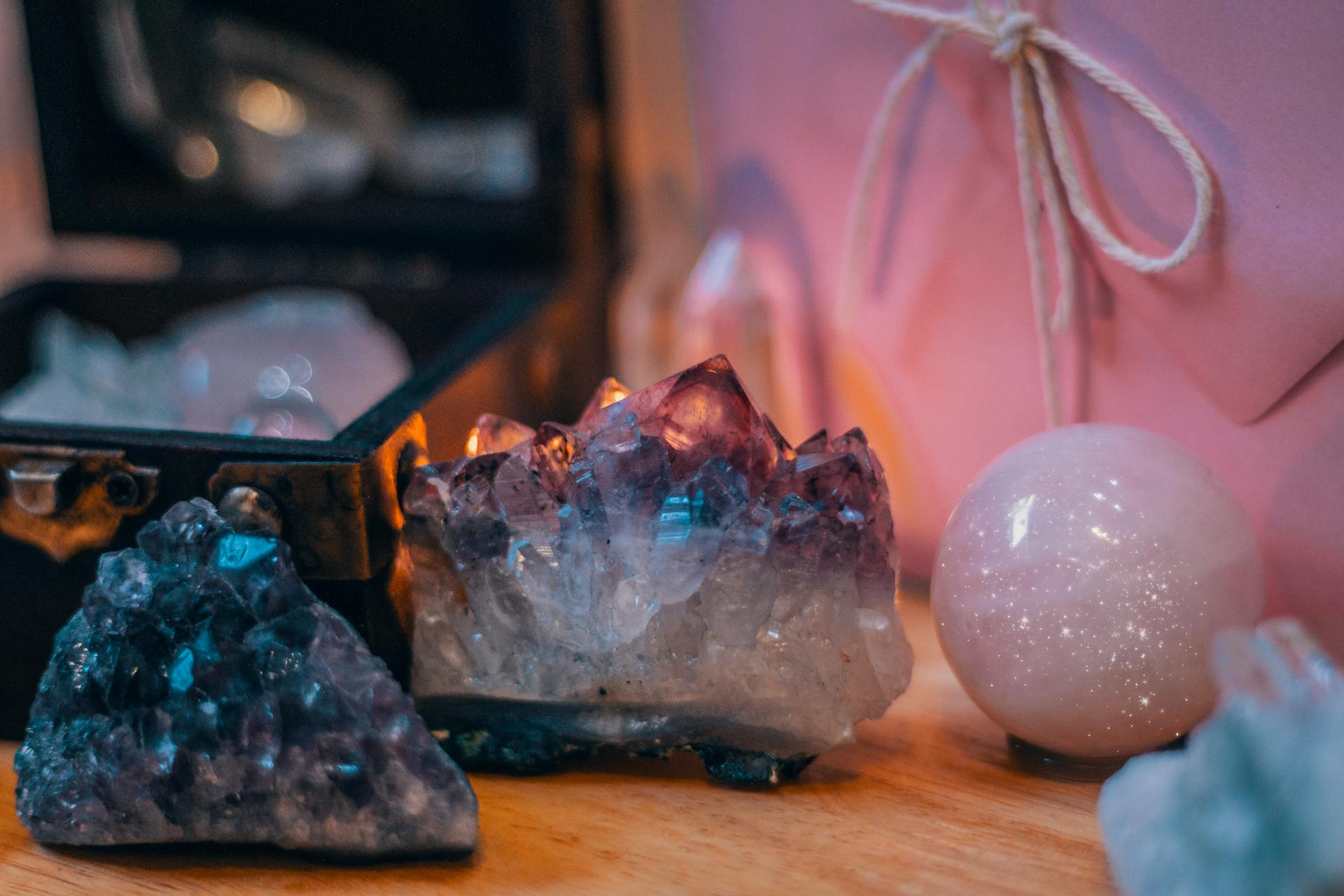 Vibrant collection of crystals and minerals showcasing natural beauty and sparkle.